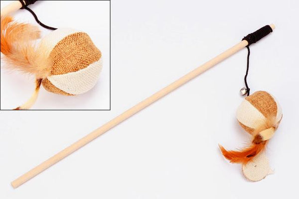 40cm Pet Cat Teaser Toys Feather Linen Wand Cat Catcher Teaser Stick Cat Interactive Toys Wood Rod Mouse Toy