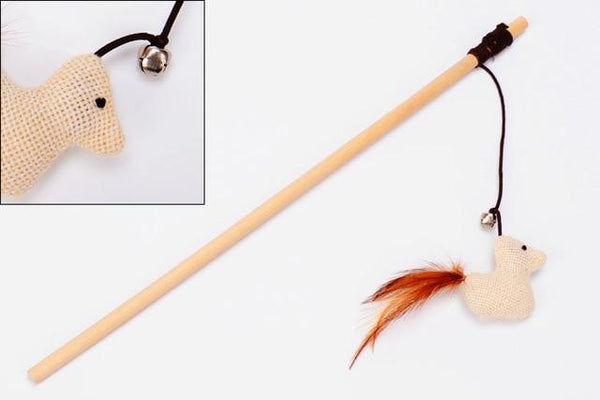 40cm Pet Cat Teaser Toys Feather Linen Wand Cat Catcher Teaser Stick Cat Interactive Toys Wood Rod Mouse Toy