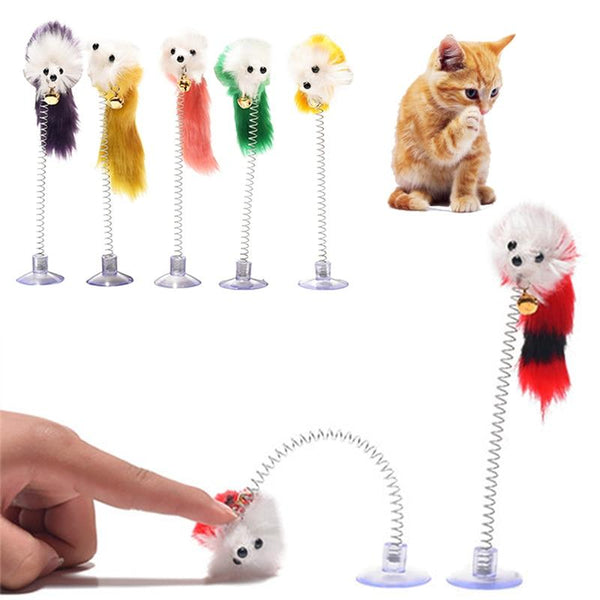 Sale 1 pc Funny Cat Toys Elastic Feather False Mouse Bottom Sucker Toys for Cat Kitten Playing Pet Scratch Toy Pet Products