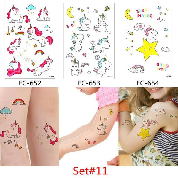 Glaryyears 3 Pieces/Set Temporary Tattoo Sticker Carton Fake Tatoo  Flash Tatto Waterproof Small Body Art Children 11 Designs