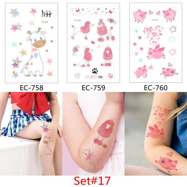 Glaryyears 3 Pieces/Set Temporary Tattoo Sticker Carton Fake Tatoo  Flash Tatto Waterproof Small Body Art Children 11 Designs
