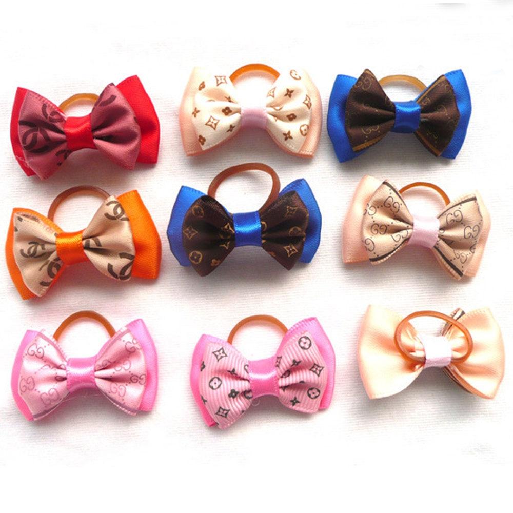 8pcs/pack Assorted Dog Bows Rubber Bands Headdress Pure hand Double layer Grooming Supplies dogs accessories [OR20]