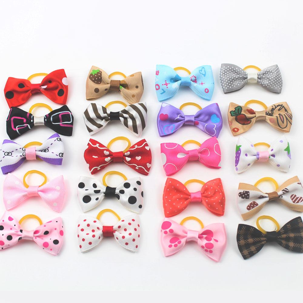 20PCS/pack Assorted  Cat Dog Bows with Rubber Bands Grooming Supplies Cute Pet Headwear for Puppy Accessories  [OR06]