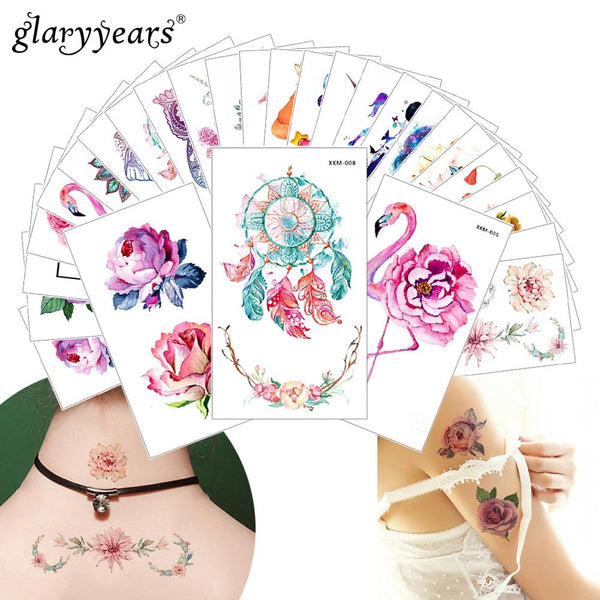 glaryyears New Designs 1 Piece Flower Body Tattoo Temporary Waterproof Flamingo Henna Animals DIY Art Tattoo Sticker 2019 XKM