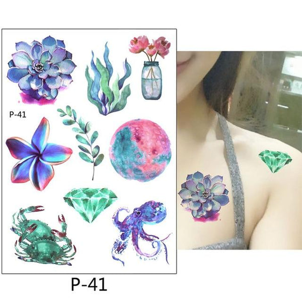 New Arrival 1 Sheet Temporary Tattoo Sticker KM-056 Flower Arm Body Art Waterproof Tattoo Beauty Fox Women Coquette Decal Design