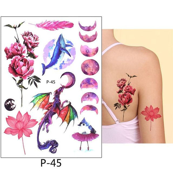 New Arrival 1 Sheet Temporary Tattoo Sticker KM-056 Flower Arm Body Art Waterproof Tattoo Beauty Fox Women Coquette Decal Design