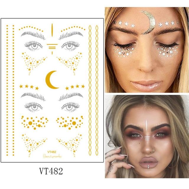 1PC Flash Metallic Waterproof Tattoo Gold Silver Women Fashion Henna YS-51 Peacock Feather Design Face Freckle Temporary Tattoo