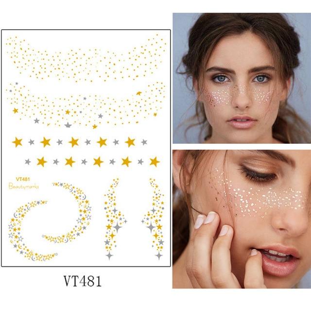 1PC Flash Metallic Waterproof Tattoo Gold Silver Women Fashion Henna YS-51 Peacock Feather Design Face Freckle Temporary Tattoo