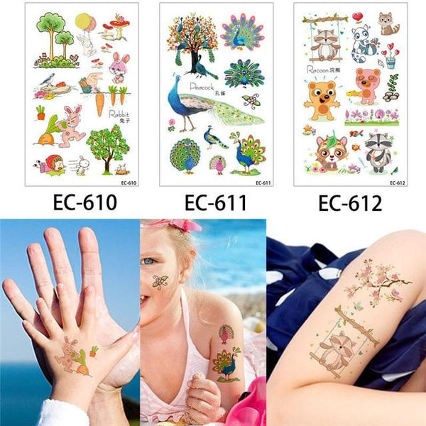 Glaryyears 3 Pieces/Set Temporary Tattoo Sticker Carton Fake Tatoo  Flash Tatto Waterproof Small Body Art Children 11 Designs
