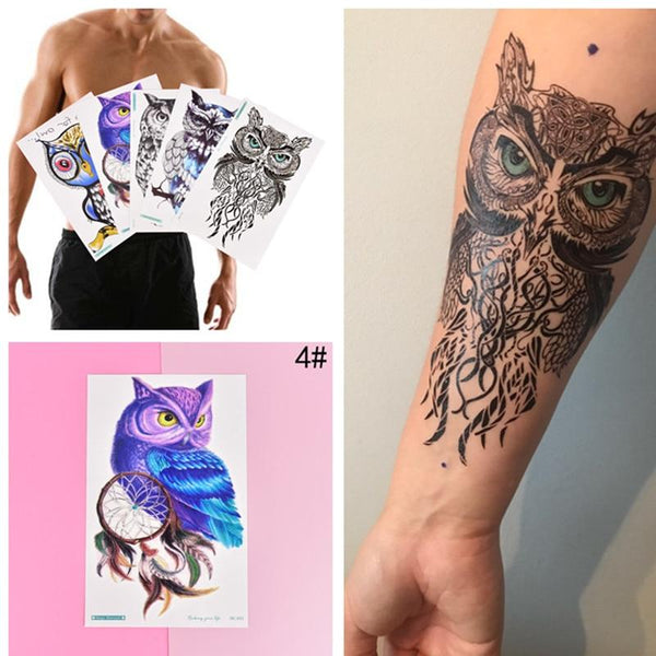 Large Arm Owl Tattoo Sleeve Flash Temporary Tattoo Sticker Waterproof Henna Tatoo Women Body Art