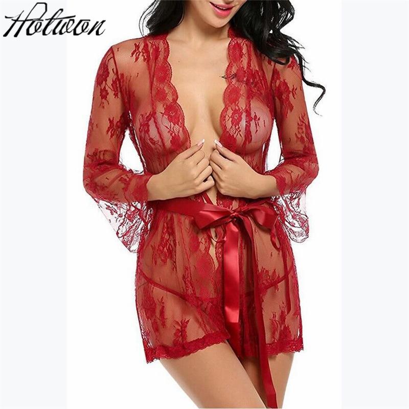 Peignoir Femme Transparent Robe Bathrobes Women Robes Women's Lace Sexy Sleepwear Spring and Summer Lingerie Sets New 2019