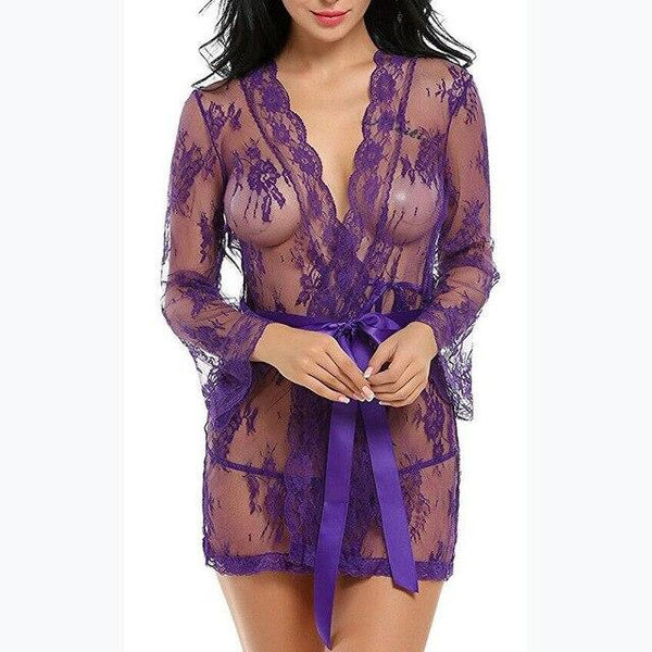 Peignoir Femme Transparent Robe Bathrobes Women Robes Women's Lace Sexy Sleepwear Spring and Summer Lingerie Sets New 2019