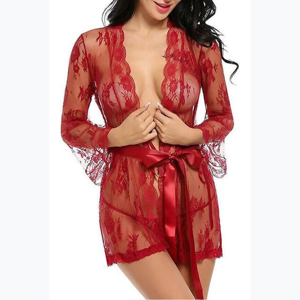 Peignoir Femme Transparent Robe Bathrobes Women Robes Women's Lace Sexy Sleepwear Spring and Summer Lingerie Sets New 2019