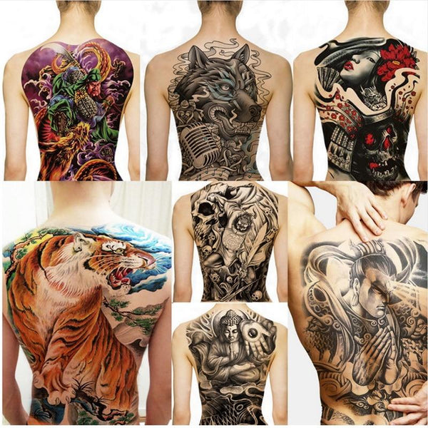 Big Large Full Back Chest Tattoo large tattoo stickers fish wolf Tiger Dragon waterproof temporary flash tattoos cool men women