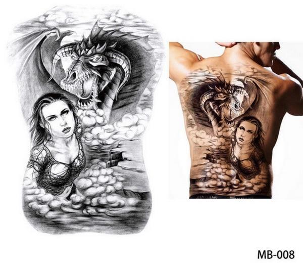 Big Large Full Back Chest Tattoo large tattoo stickers fish wolf Tiger Dragon waterproof temporary flash tattoos cool men women