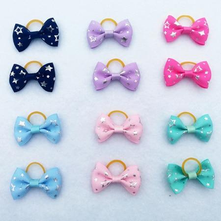 (100 pieces/lot) Cute Ribbon Pet Grooming Accessories Handmade Small Dog Cat Hair Bows With Elastic Rubber Band 121 Colors