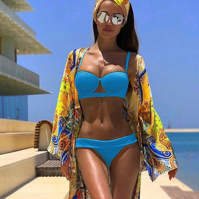 TeLaura 2018 Sexy Bikini Swimwear Women Swimsuit Push Up Bandage Bikini Set Hollow Out Beachwear Biquini Bathing Suit Female