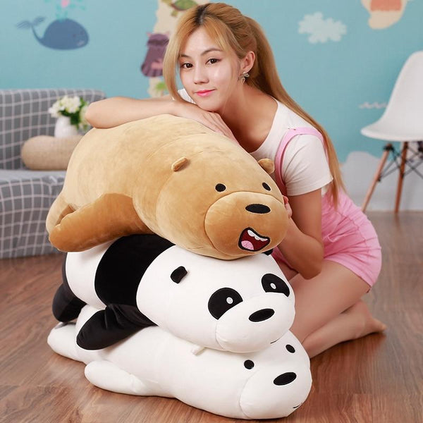 50-90cm Cartoon We Bare bears Lying Bear Stuffed Grizzly Gray White Bear Panda Plush Toys for Children Kawaii Doll for Kids Gift