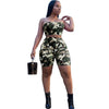 ANJAMANOR Camouflage Print Casual Two Piece Set Crop Top and Pants Summer Short Tracksuit Women Sexy Bodycon Romper D74-AA21