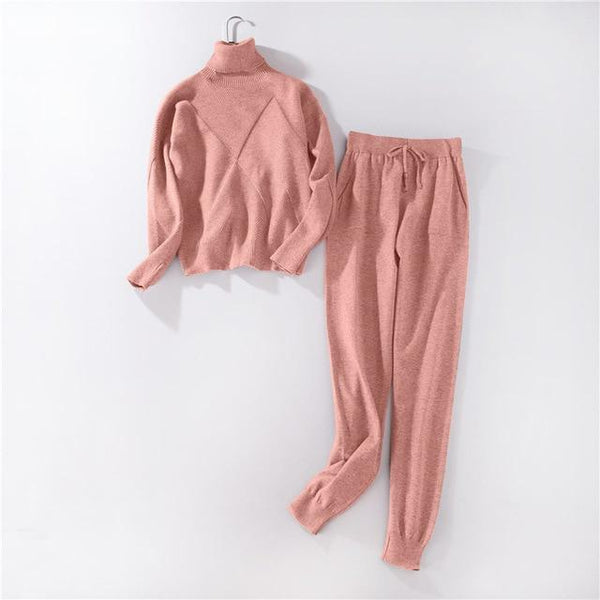 Autumn and winter explosions sportswear high collar sweater knit pants suit casual women's two-piece suit