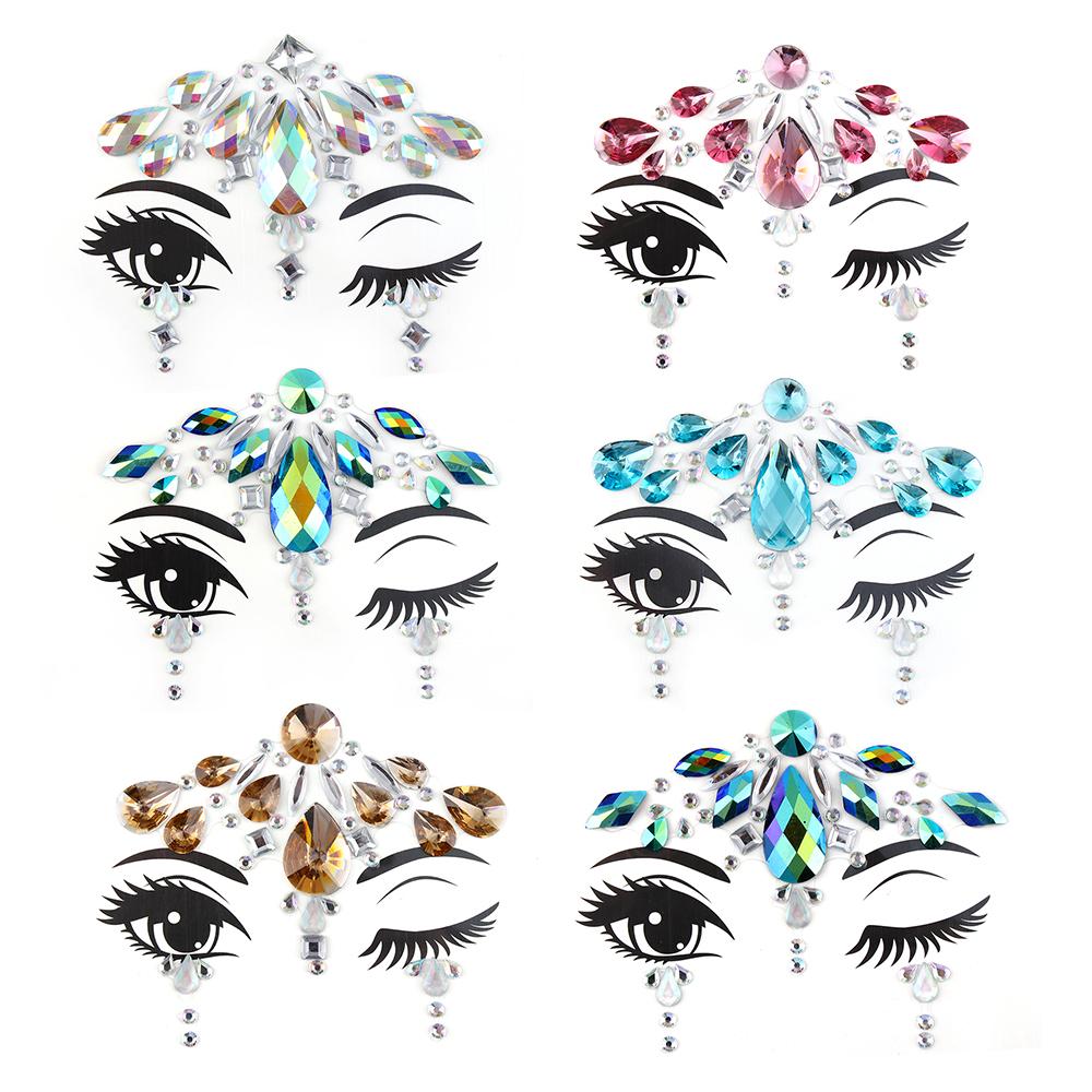 Temporary Face Tattoo Stickers Face Gems Rhinestone DIY Adhesive Face Stickers Festival Fancy Party Body Glitter Makeup Sticker