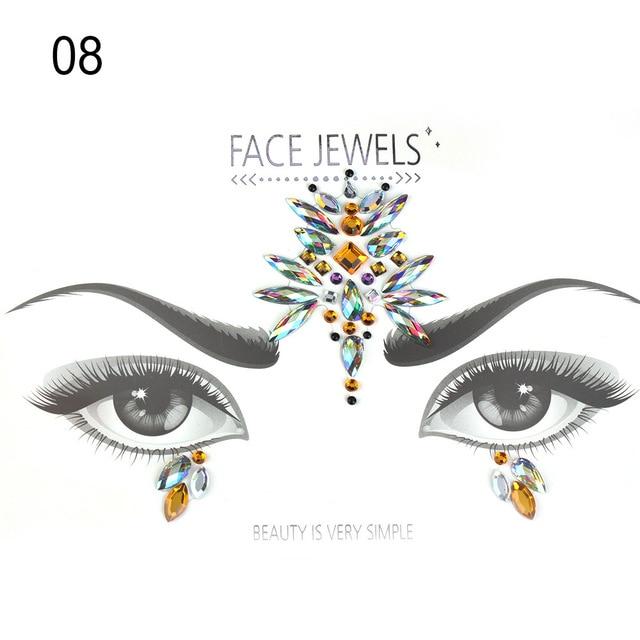 Temporary Face Tattoo Stickers Face Gems Rhinestone DIY Adhesive Face Stickers Festival Fancy Party Body Glitter Makeup Sticker