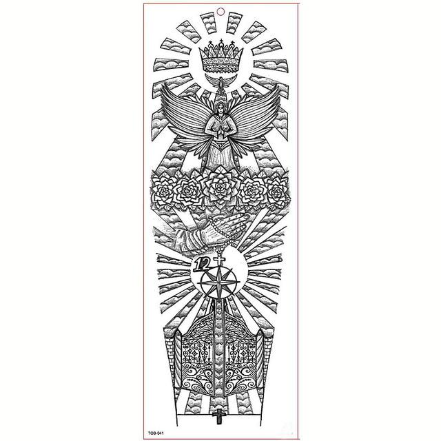 Large Arm Sleeve Tattoo Waterproof Temporary Tattoo Sticker Skull Angel Rose Lotus Men Full Flower Tatoo Body Art Tattoo Girl