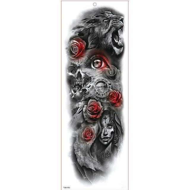 Large Arm Sleeve Tattoo Waterproof Temporary Tattoo Sticker Skull Angel Rose Lotus Men Full Flower Tatoo Body Art Tattoo Girl