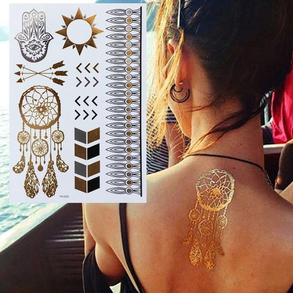 Hot Flash Metallic Waterproof Temporary Tattoo Gold Silver Tatoo Women Henna Flower Taty Design Tattoo Sticker