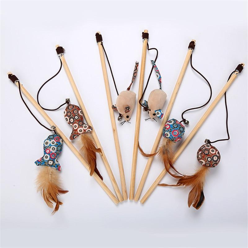 Pet Cat Catnip Natural Wooden Cat Toy with Bell Cat Teaser Rod Bar Wooden Protecting Furniture Grinding Claws