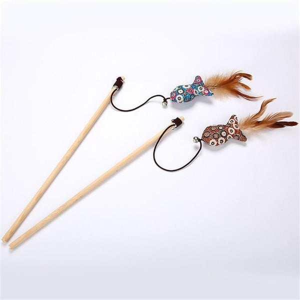 Pet Cat Catnip Natural Wooden Cat Toy with Bell Cat Teaser Rod Bar Wooden Protecting Furniture Grinding Claws