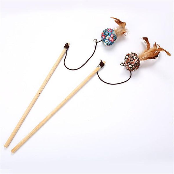Pet Cat Catnip Natural Wooden Cat Toy with Bell Cat Teaser Rod Bar Wooden Protecting Furniture Grinding Claws
