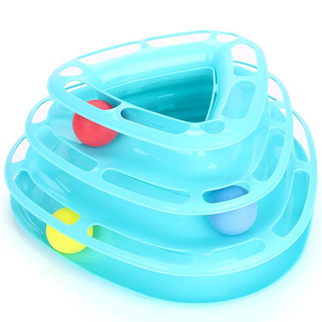 Cat Tower of Tracks Ball and Track Interactive Toy for Cats, Fun Cat Game Intelligence Triple Play Disc Cat For Toy Balls