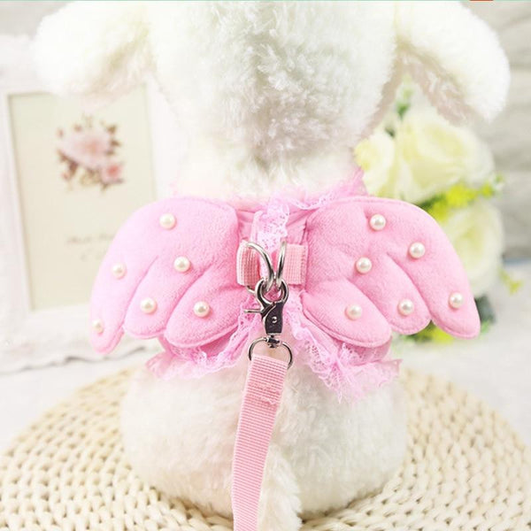 Small Dog Harness and Leash Set Angel Wing Pet Cat Vest Harness with Lace Mesh Padded for Small Puppy Dogs Chihuahua Yorkies