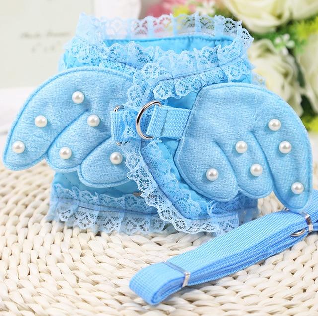 Small Dog Harness and Leash Set Angel Wing Pet Cat Vest Harness with Lace Mesh Padded for Small Puppy Dogs Chihuahua Yorkies