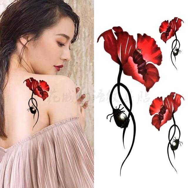 Black big flower Body Art Waterproof Temporary Sexy thigh tattoos rose For Woman Flash Tattoo Stickers 10*20CM KD1050