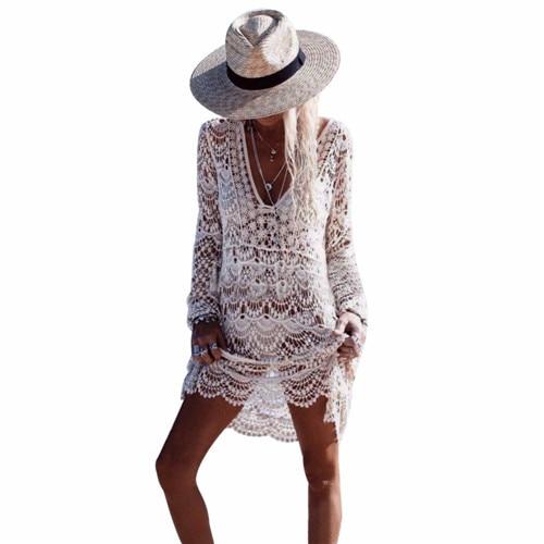 New Hollow Out Sexy beach cover up lace knitted crochet beach tunics for women bikini swimsuit swimwear bathing suit beachwear