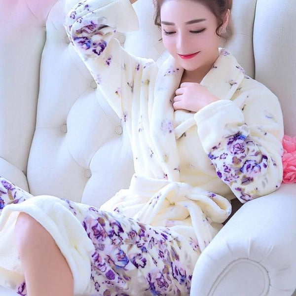Robes Women Long Bathrobe Flower Flannel Warm Kimono Bath Robe Bridal Wedding Bridesmaid Robe Dressing Gown Womens Nightwear New