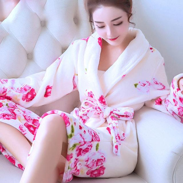 Robes Women Long Bathrobe Flower Flannel Warm Kimono Bath Robe Bridal Wedding Bridesmaid Robe Dressing Gown Womens Nightwear New
