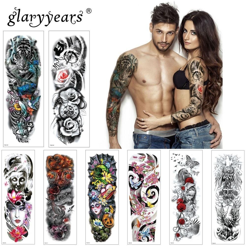 glaryyears 1 Pc Large Arm Temporary Tattoo Sticker Colorful Fake Tatoo Sleeve Flash Tatto Waterproof Big Body Art Men Women TQB