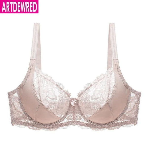 New Lace Perspective Bra Women Sexy Lingerie Underwire Embroidery Floral Bralette Plus Size C D E 80 85 90 95 100 105