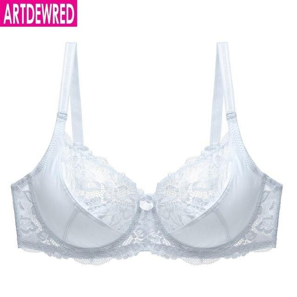 New Lace Perspective Bra Women Sexy Lingerie Underwire Embroidery Floral Bralette Plus Size C D E 80 85 90 95 100 105
