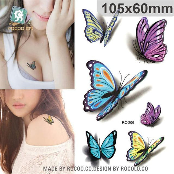 3D Butterfly Body Art Waterproof Temporary Tattoos For Men women Sexy Colours Small Sticker Wholesale RC2206