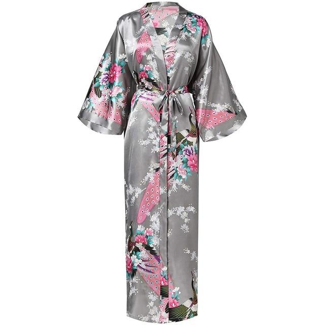 Sexy Women Long Robe With Pocket Wedding Bride Bridesmaid Dressing Gown Rayon Kimono Bathrobe Large Size S-XXXL Night Dress