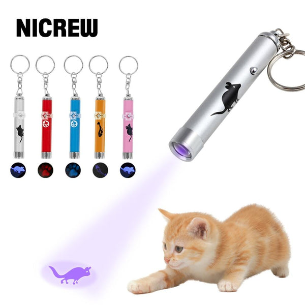 NICREW Portable Creative Funny Pet Cat Toy Training Tool Cat LED Pointer Pen Interactive Toy With Bright Footprints Fish Mice