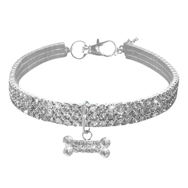 Cute Dog Collar Shining Diamonds Faux Dog Jewels Necklace Puppy Cat Elastic Collar with Bone Pendant Pet Cat Dog Accessory