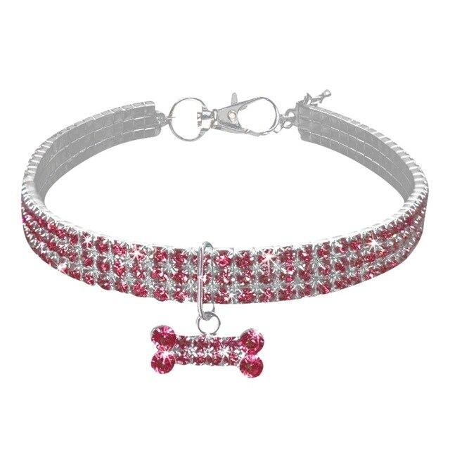 Cute Dog Collar Shining Diamonds Faux Dog Jewels Necklace Puppy Cat Elastic Collar with Bone Pendant Pet Cat Dog Accessory