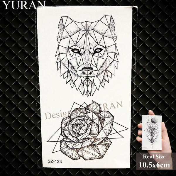 Erogenous Geometric Wolf Temporary Tattoo Geometric Floral Women Body Arm Wrist Tattoo Stickers Men Bulb Water Transfer Tatoos