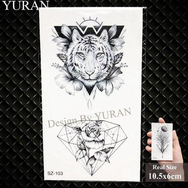 Erogenous Geometric Wolf Temporary Tattoo Geometric Floral Women Body Arm Wrist Tattoo Stickers Men Bulb Water Transfer Tatoos