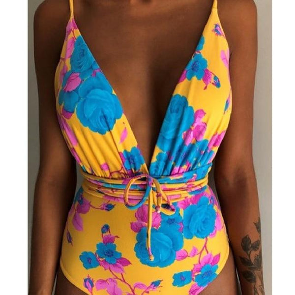 Bikinx Floral print push up one piece swimsuit female Sexy bathers brazilian bikini 2019 Deep v halter swimwear women monokini